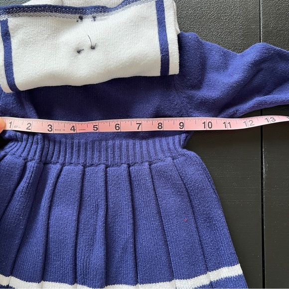 Babygirl Navy Sailor Dress Long Sleeve Nautical Knit Pleated Dress - Picture 10 of 12